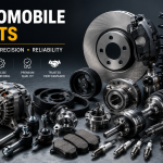 High-quality automobile parts including brake discs, alternator, wheel hub, suspension, bearings, spark plugs, and other automotive components used in vehicle manufacturing.
