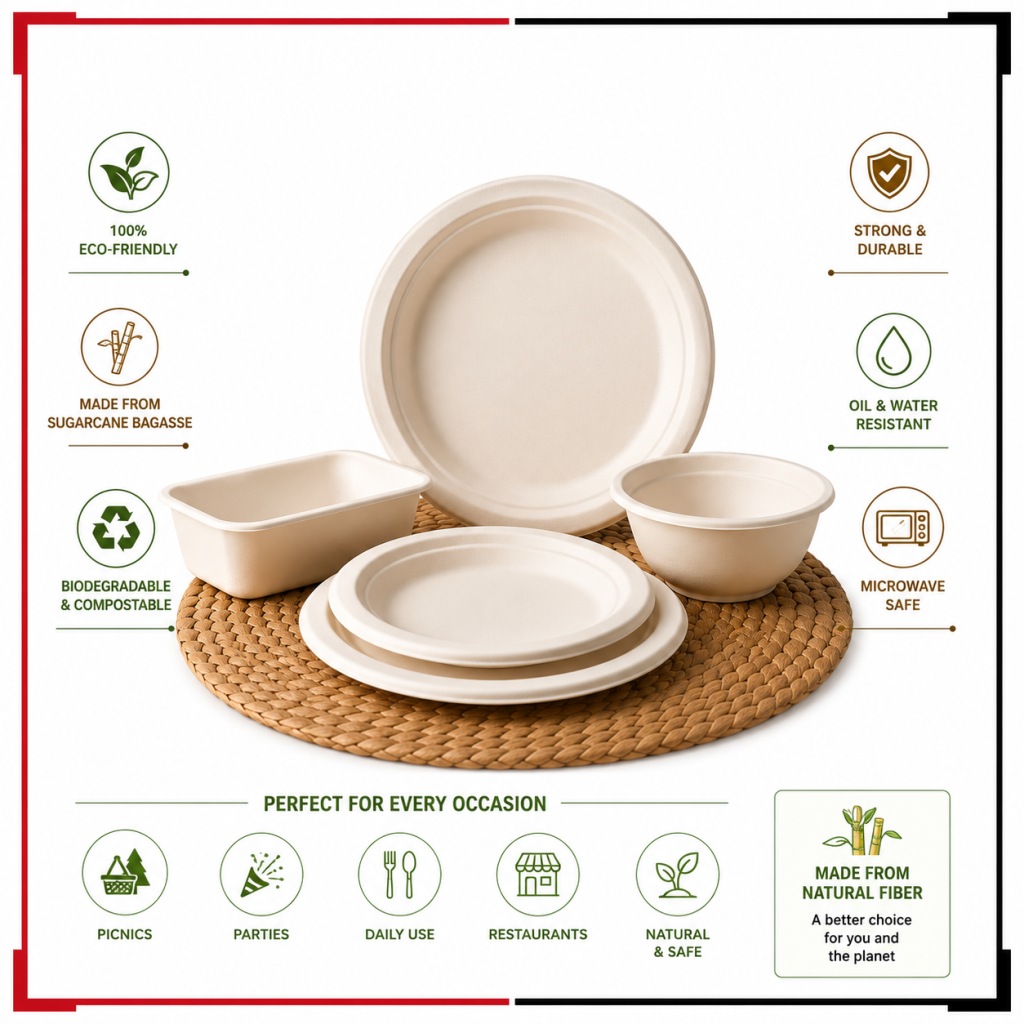 Disposable plates sugarcane based product 