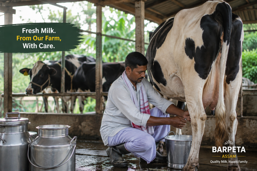 Fresh milk collection at a dairy farm in Barpeta Assam