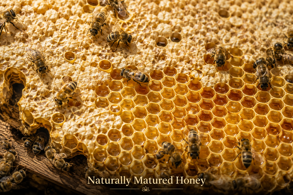 Mature honeycomb with capped honey in Baksa Assam