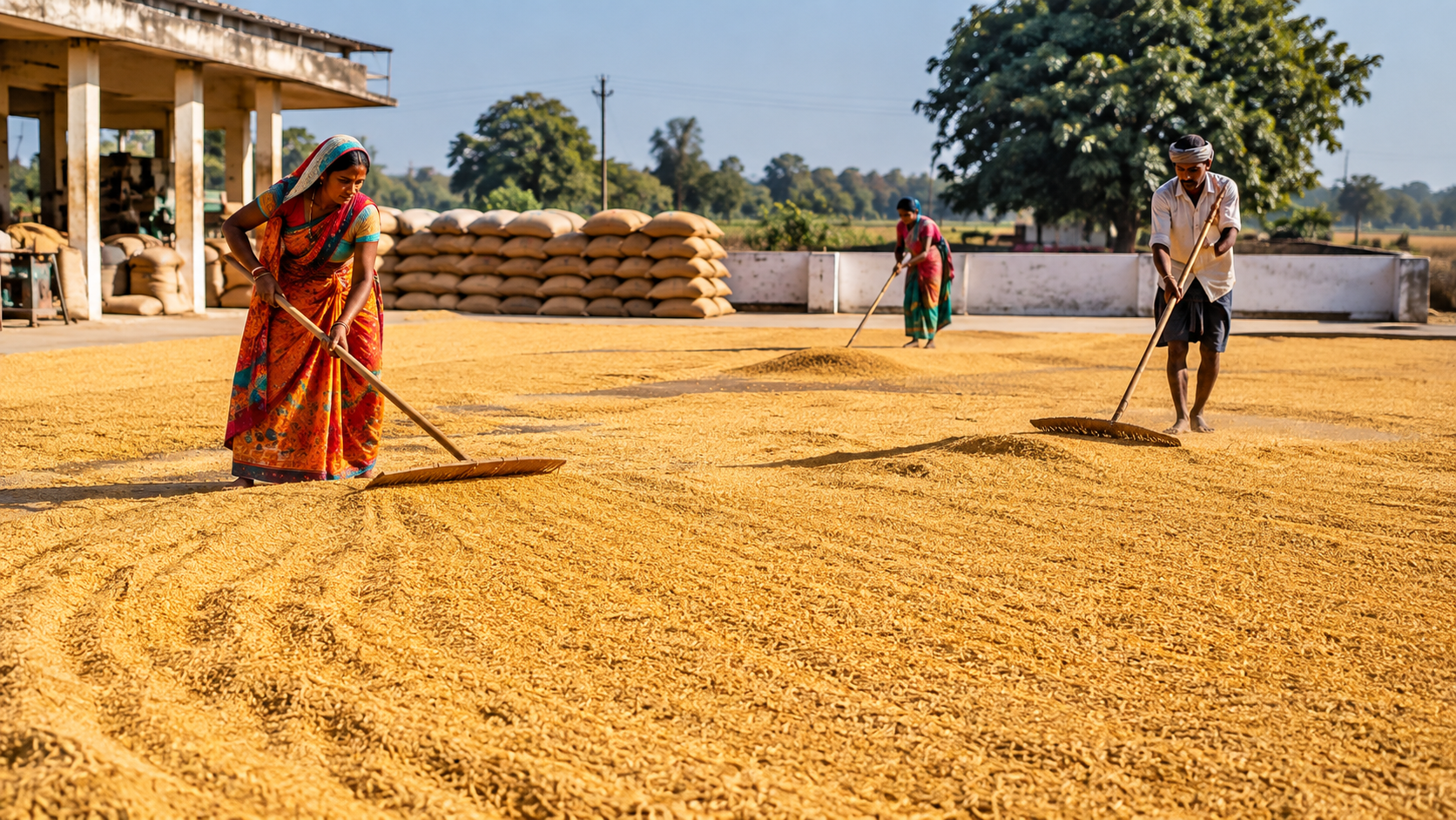 Rice drying process in Chhattisgarh