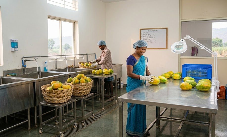 Papaya sorting and cleaning process